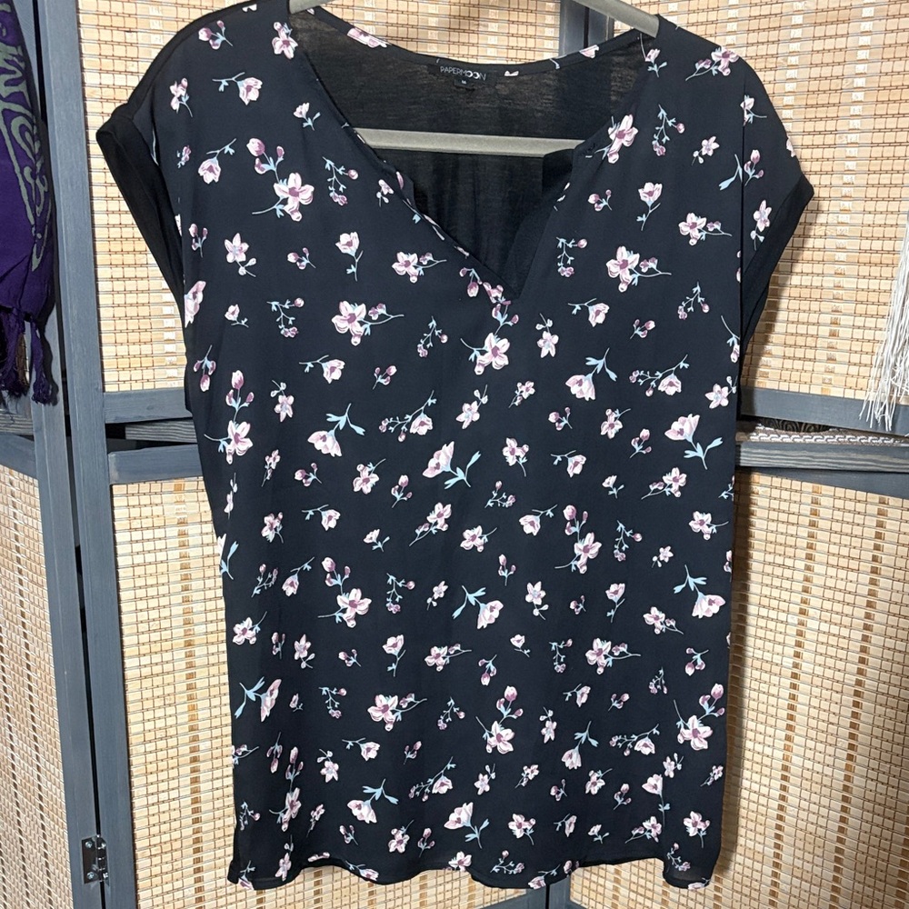 Papermoon Dark Floral V-Neck Blouse